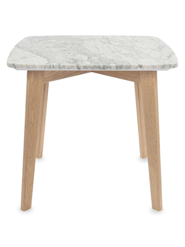 TBC Italian Carrara Marble & Elm Wood Side Table